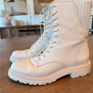 Sam Edelman Cream Lace-Up Combat Boots